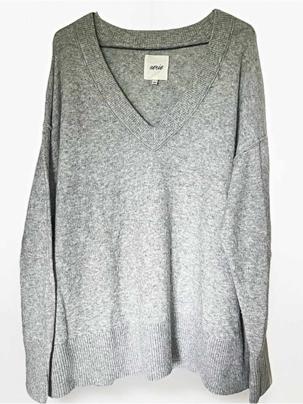 Aerie Light Gray V-Neck Sweater Womens Oversized Medium